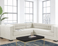 Iconic Home Lorenzo Right Facing Linen Tufted Sectional Sofa Ecru