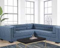 Iconic Home Lorenzo Right Facing Linen Tufted Sectional Sofa Indigo
