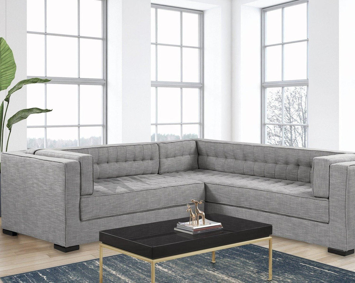 Iconic Home Lorenzo Right Facing Linen Tufted Sectional Sofa Platinum