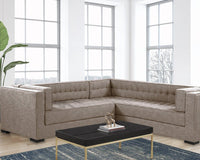Iconic Home Lorenzo Right Facing Linen Tufted Sectional Sofa Sand