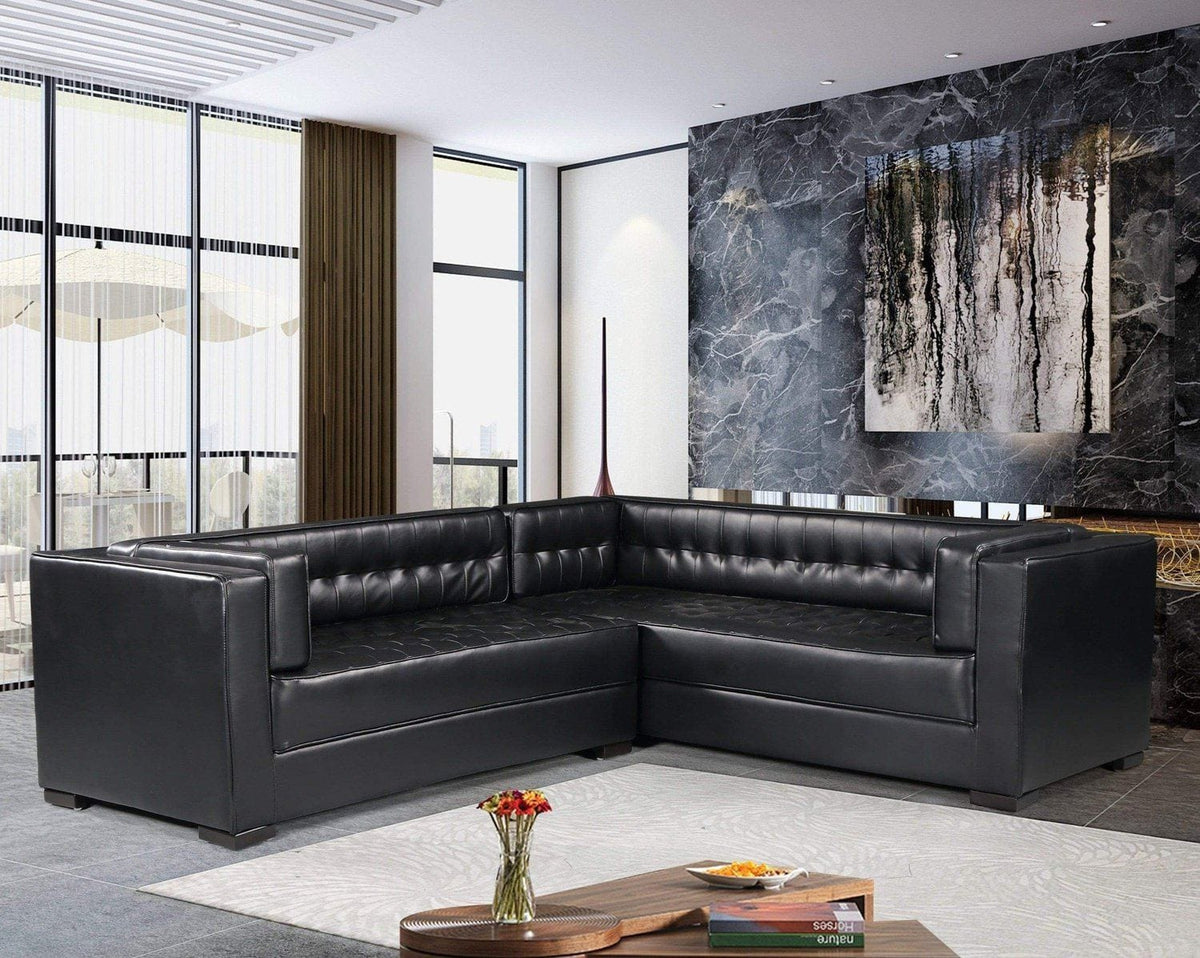 Iconic Home Lorenzo Right Facing Faux Leather Tufted Sectional Sofa Black