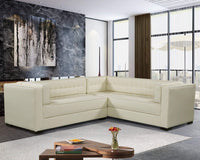 Iconic Home Lorenzo Right Facing Faux Leather Tufted Sectional Sofa Cream