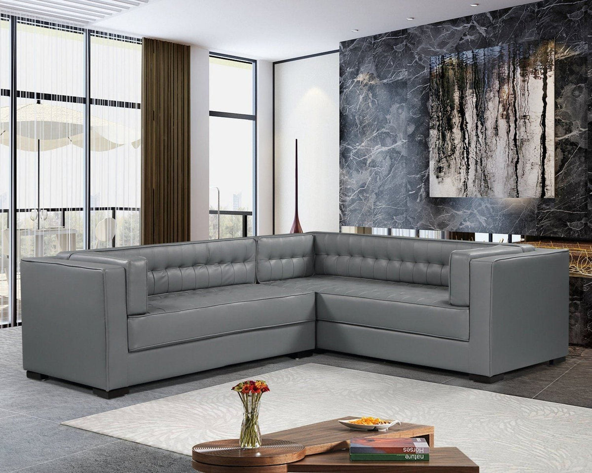 Iconic Home Lorenzo Right Facing Faux Leather Tufted Sectional Sofa Grey