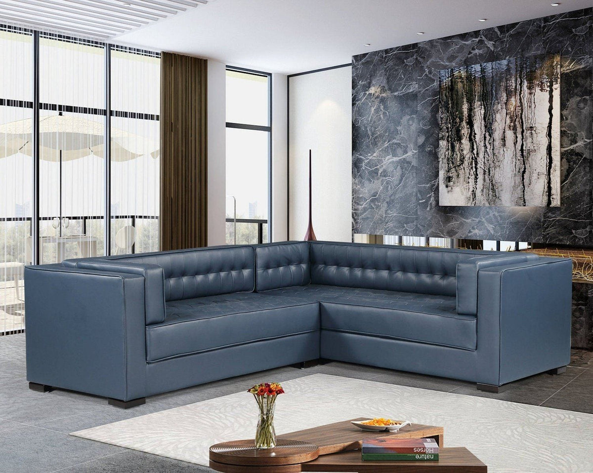 Iconic Home Lorenzo Right Facing Faux Leather Tufted Sectional Sofa Navy