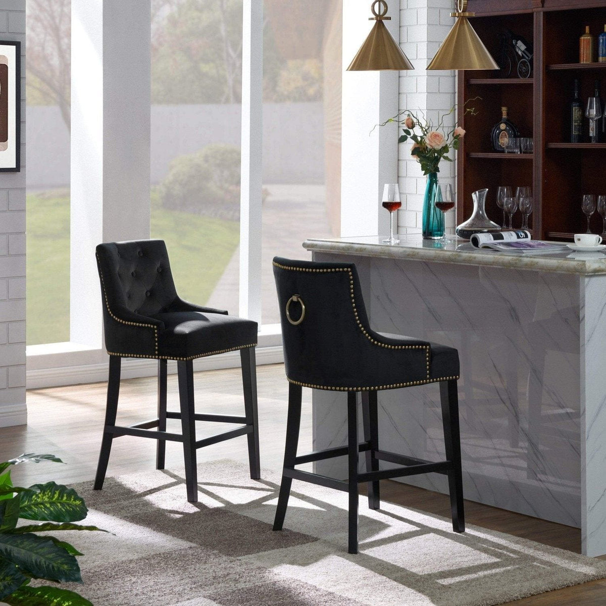Iconic Home Lyric Tufted Velvet Counter Stool Chair Black