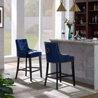 Iconic Home Lyric Tufted Velvet Counter Stool Chair Navy