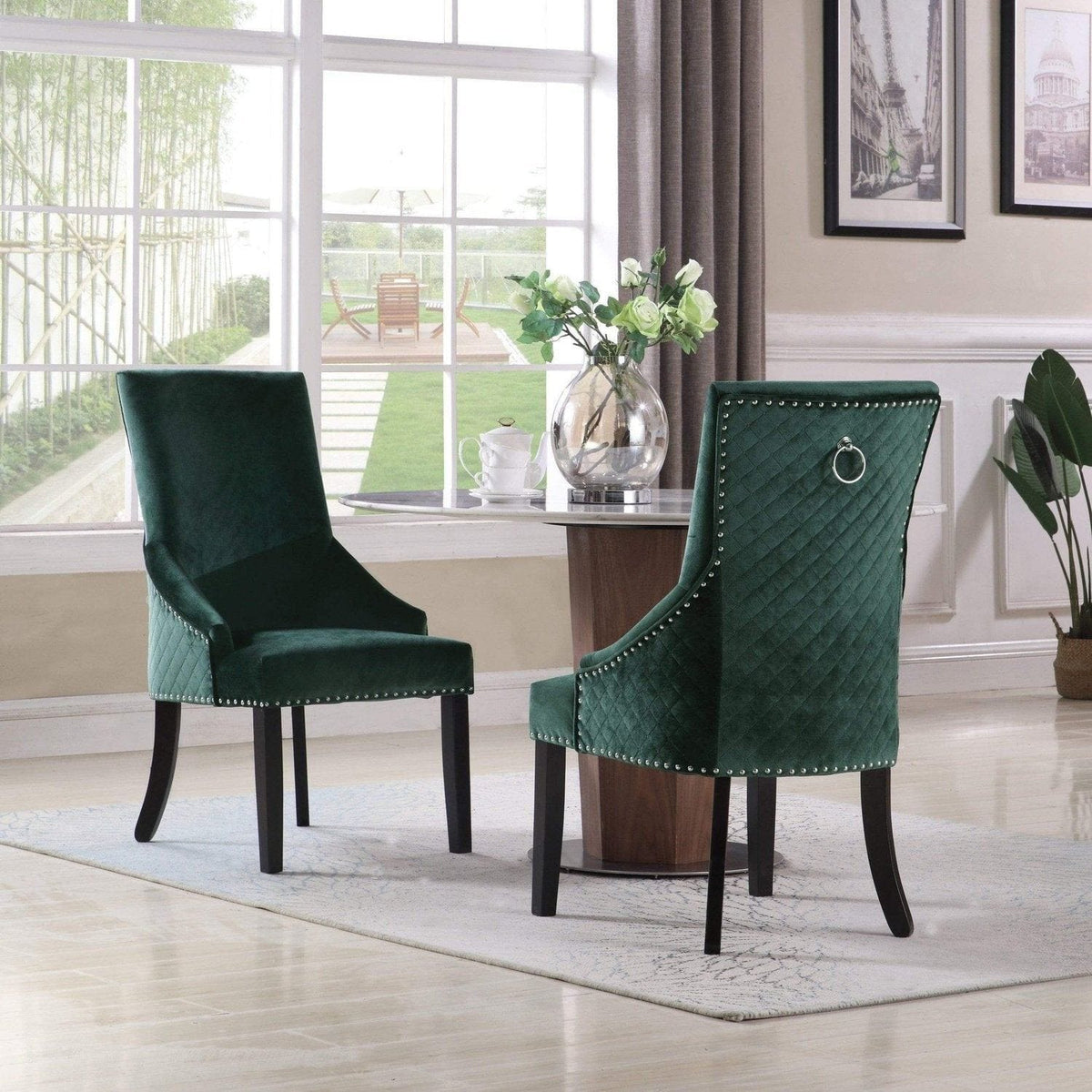 Iconic Home Machla Tufted Velvet Dining Chair Set of 2 Green