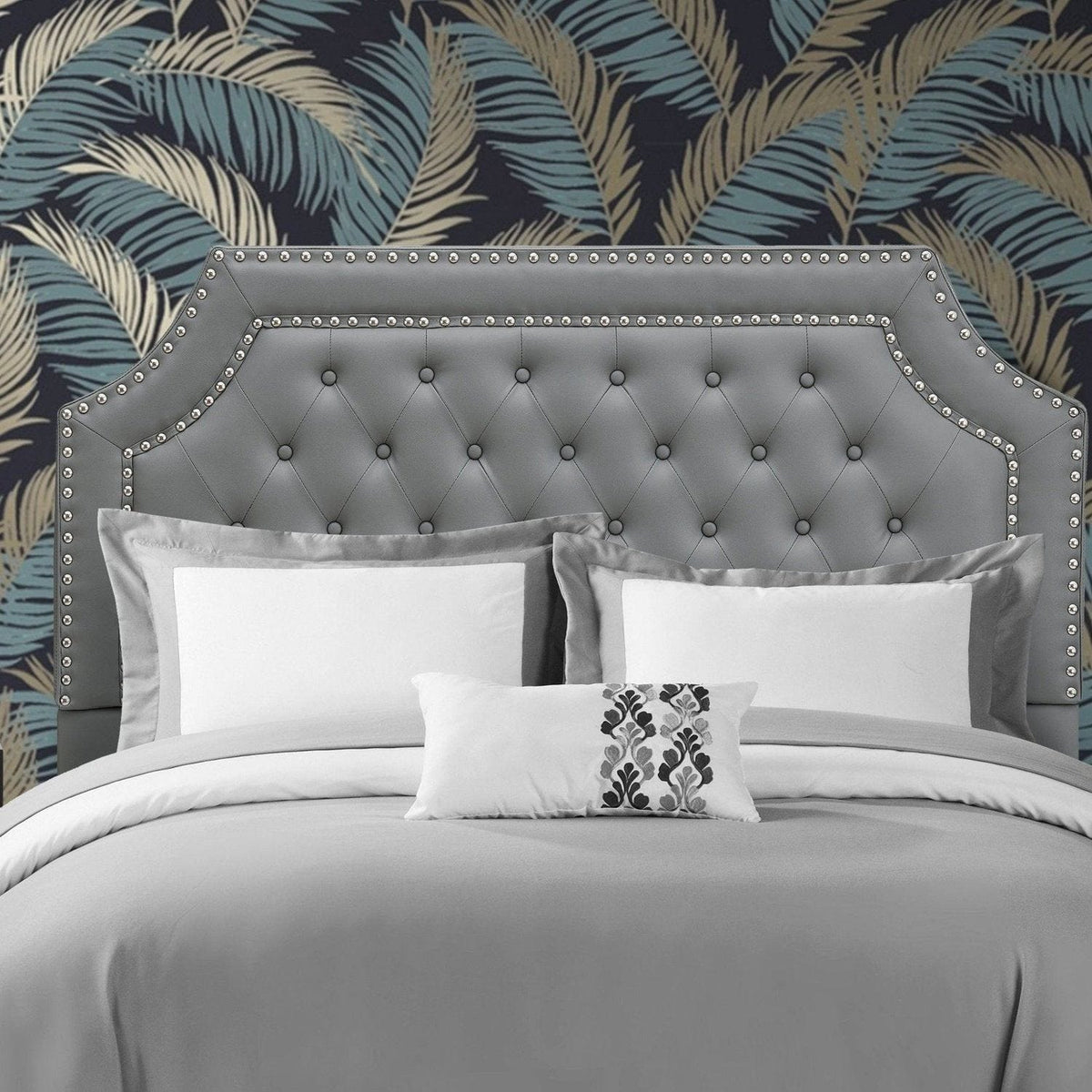 Iconic Home Malone Tufted Faux Leather Headboard For Bed Grey