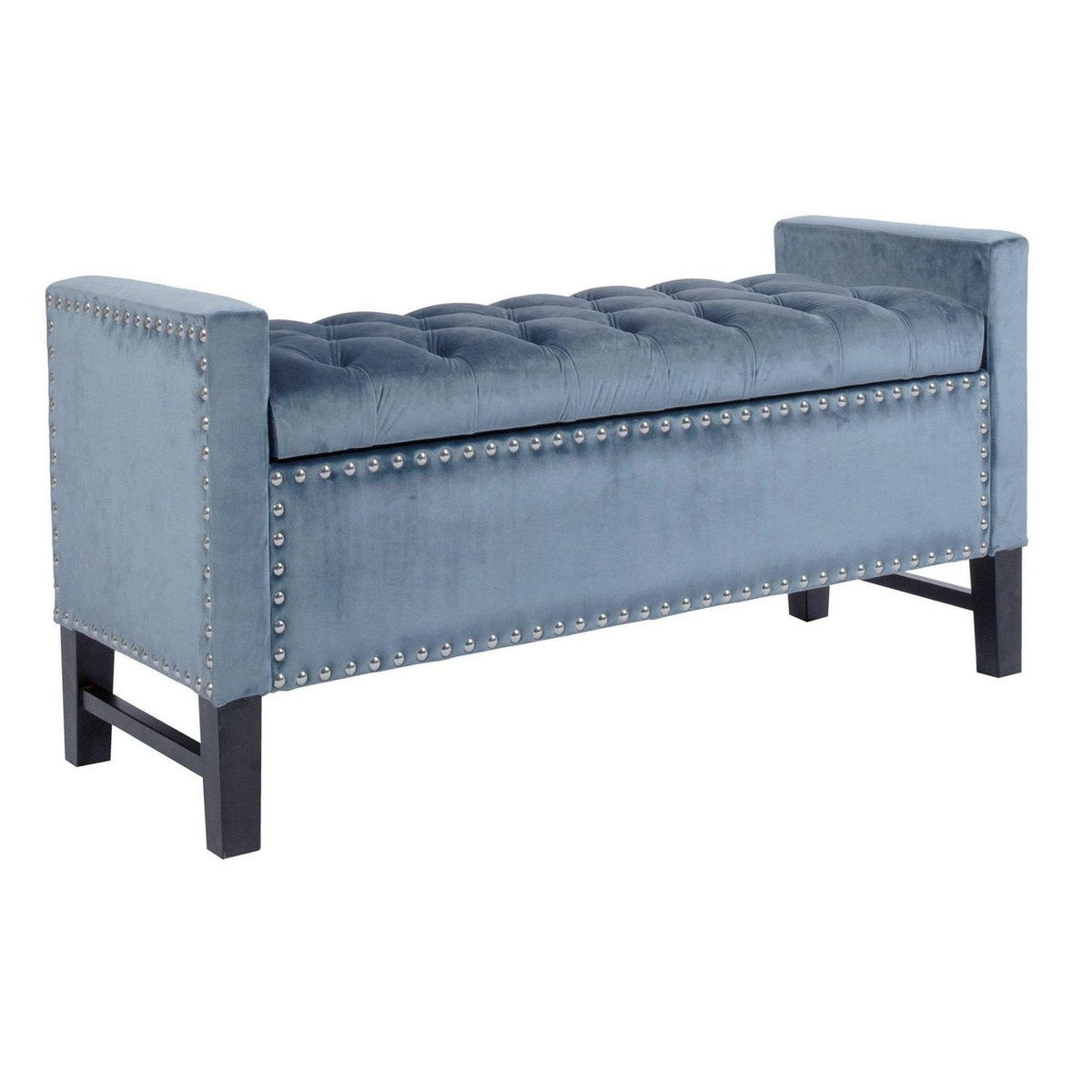 Chic Home Marcus Tufted Velvet Storage Bench Slate Blue