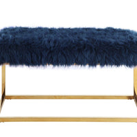 Iconic Home Marilyn Faux Fur Ottoman Bench Gold Metal Frame 