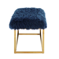 Iconic Home Marilyn Faux Fur Ottoman Bench Gold Metal Frame 