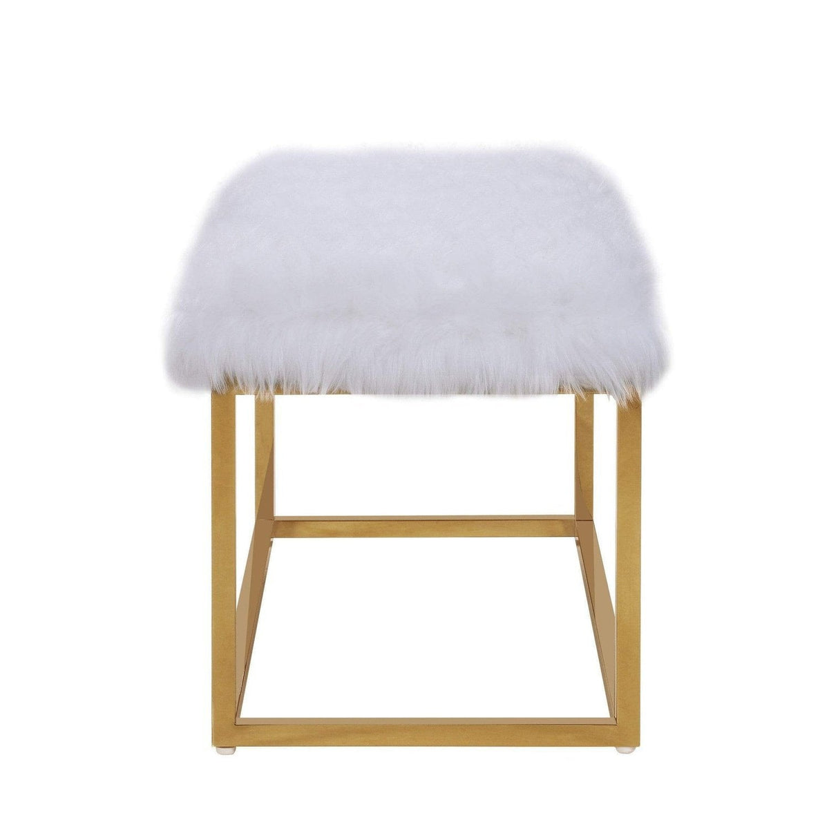 Iconic Home Marilyn Faux Fur Ottoman Bench Gold Metal Frame 