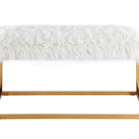 Iconic Home Marilyn Faux Fur Ottoman Bench Gold Metal Frame 