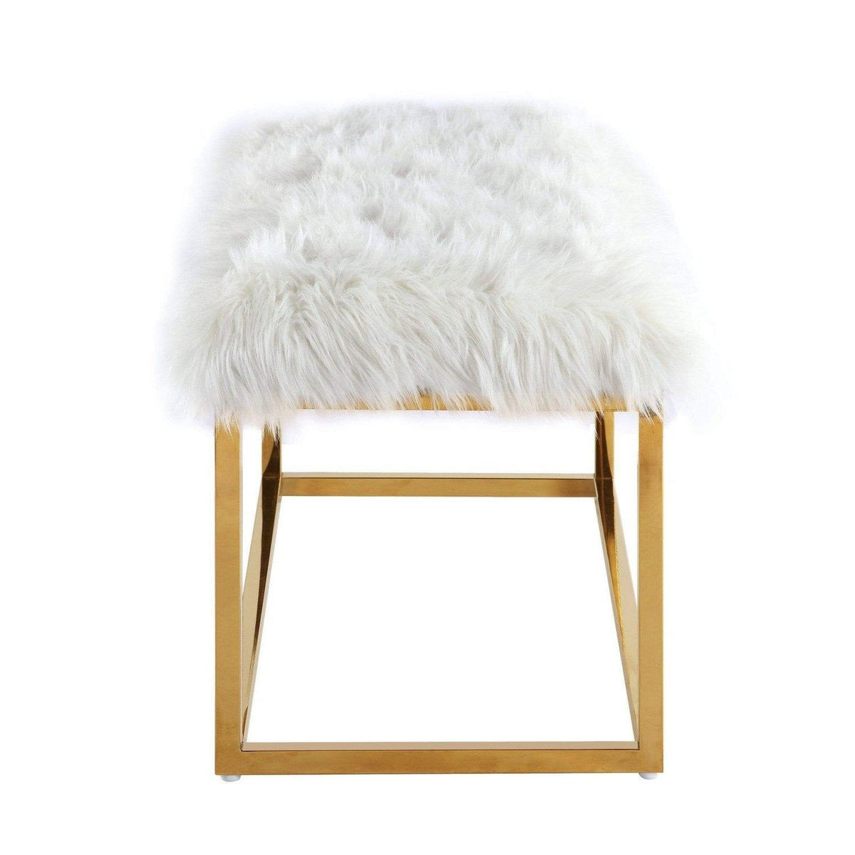 Iconic Home Marilyn Faux Fur Ottoman Bench Gold Metal Frame 