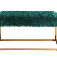 Iconic Home Marilyn Faux Fur Ottoman Bench Gold Metal Frame 