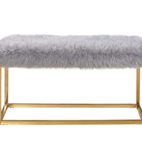 Iconic Home Marilyn Faux Fur Ottoman Bench Gold Metal Frame 