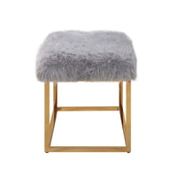 Iconic Home Marilyn Faux Fur Ottoman Bench Gold Metal Frame 