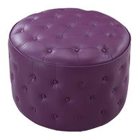 Iconic Home Marley Tufted Faux Leather Round Ottoman Pouf 