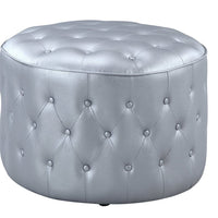 Iconic Home Marley Tufted Faux Leather Round Ottoman Pouf 