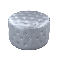 Iconic Home Marley Tufted Faux Leather Round Ottoman Pouf 