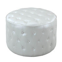 Iconic Home Marley Tufted Faux Leather Round Ottoman Pouf 