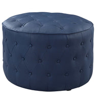 Iconic Home Marley Tufted Faux Leather Round Ottoman Pouf 