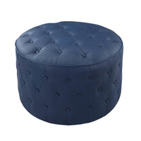 Iconic Home Marley Tufted Faux Leather Round Ottoman Pouf 