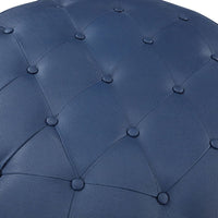 Iconic Home Marley Tufted Faux Leather Round Ottoman Pouf 