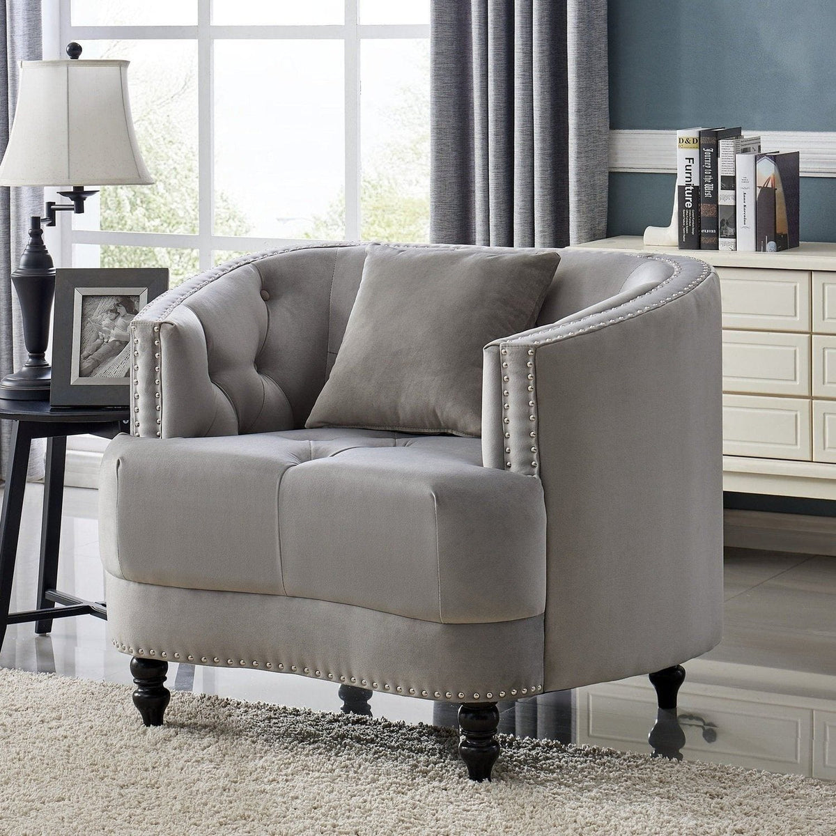 Iconic Home Meredith Tufted Velvet Club Chair Grey