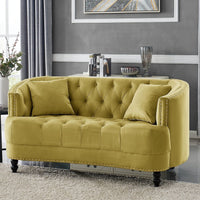 Iconic Home Meredith Tufted Velvet Loveseat Sofa Gold