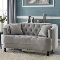 Iconic Home Meredith Tufted Velvet Loveseat Sofa Grey