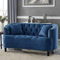 Iconic Home Meredith Tufted Velvet Loveseat Sofa Navy