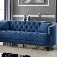 Iconic Home Meredith Tufted Velvet Sofa Navy