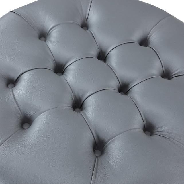 Iconic Home Mona Tufted Faux Leather Round Storage Ottoman 