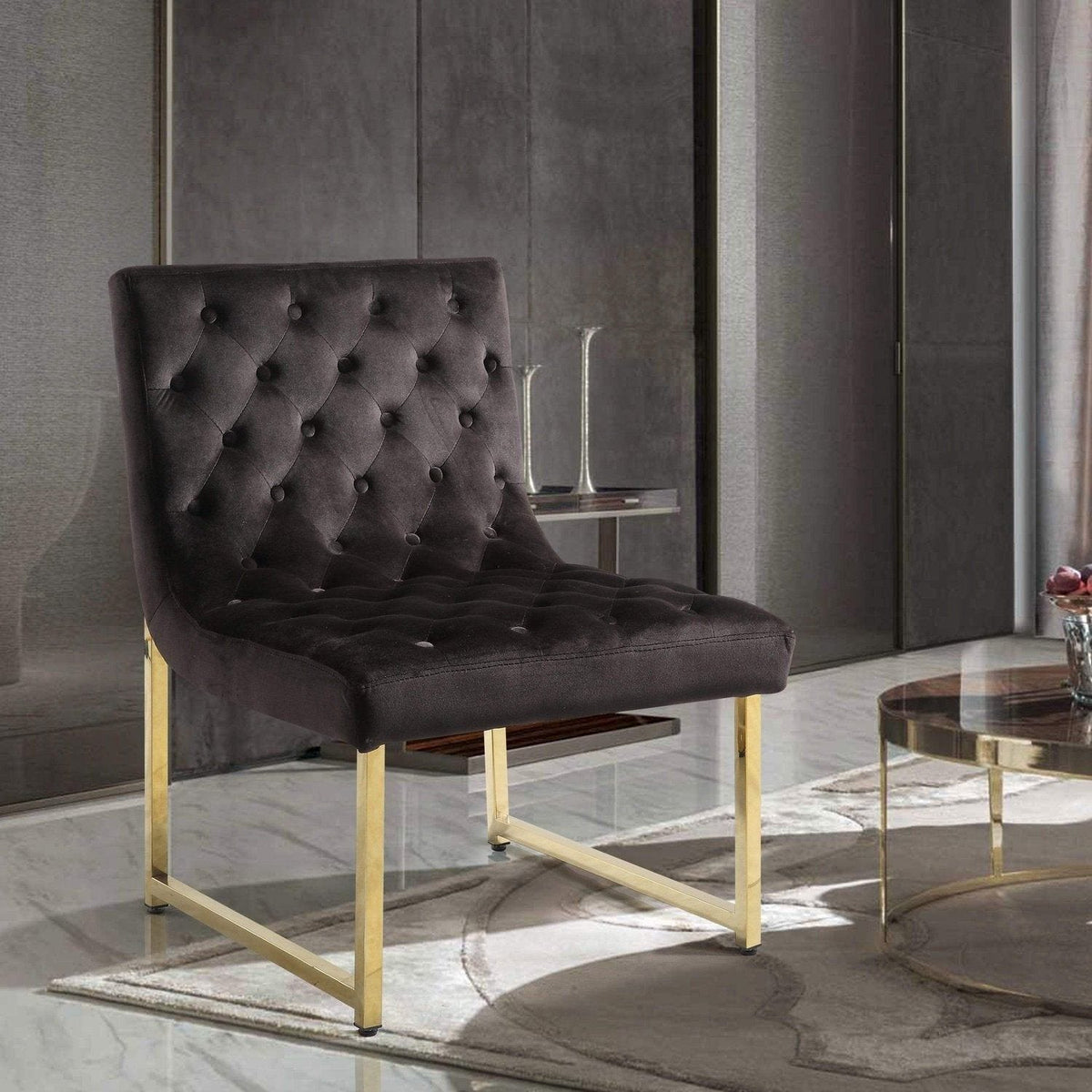 Iconic Home Moriah Tufted Velvet Accent Chair Black