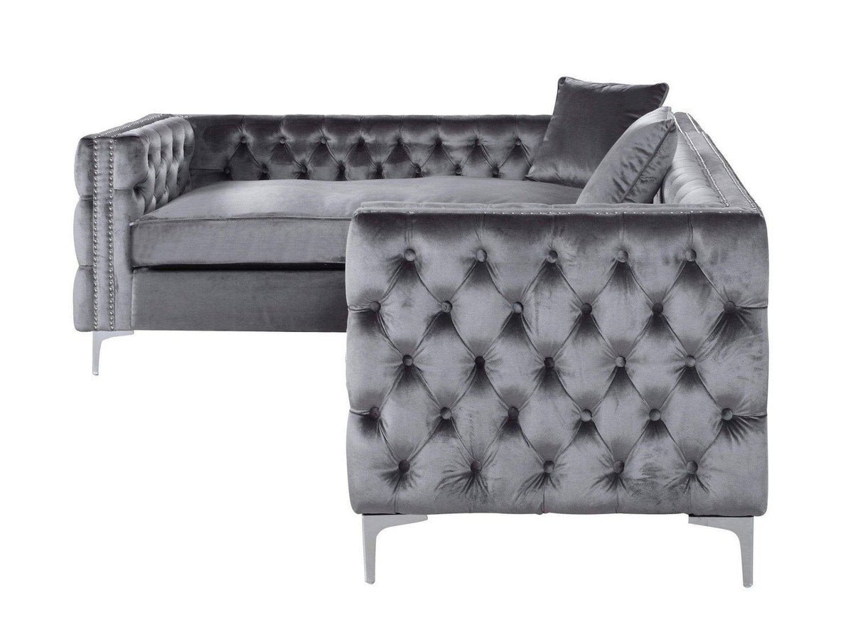 Iconic Home Mozart Left Facing Tufted Velvet Sectional Sofa 