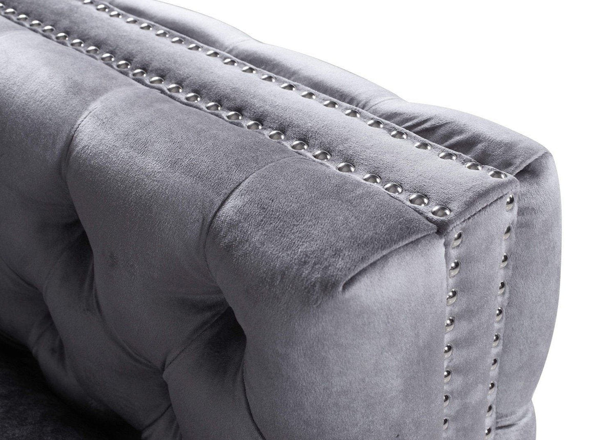 Iconic Home Mozart Left Facing Tufted Velvet Sectional Sofa 