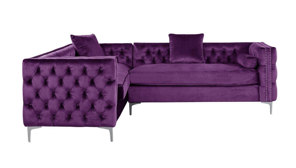 Iconic Home Mozart Left Facing Tufted Velvet Sectional Sofa 