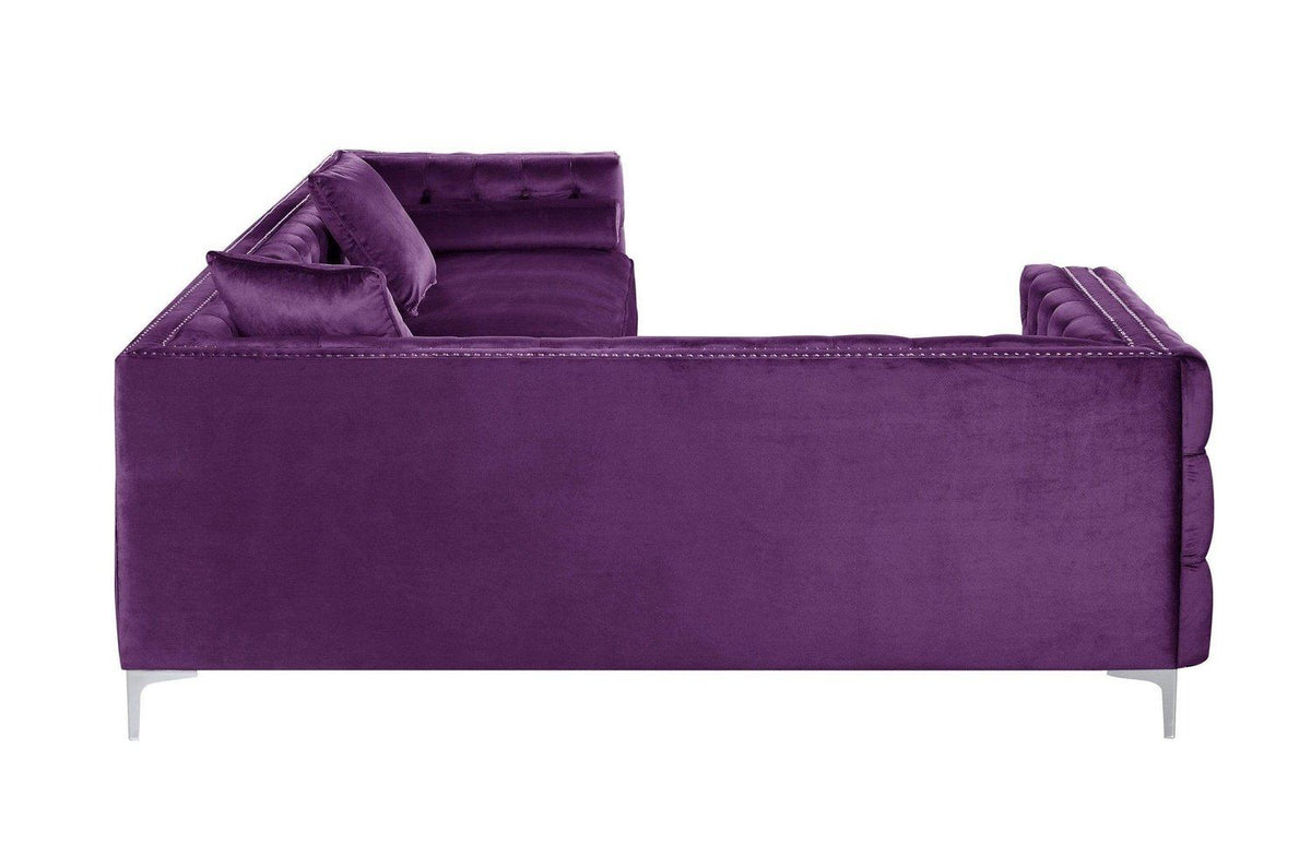 Iconic Home Mozart Left Facing Tufted Velvet Sectional Sofa 