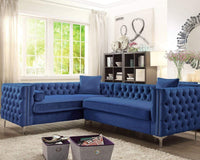 Iconic Home Mozart Left Facing Tufted Velvet Sectional Sofa Navy