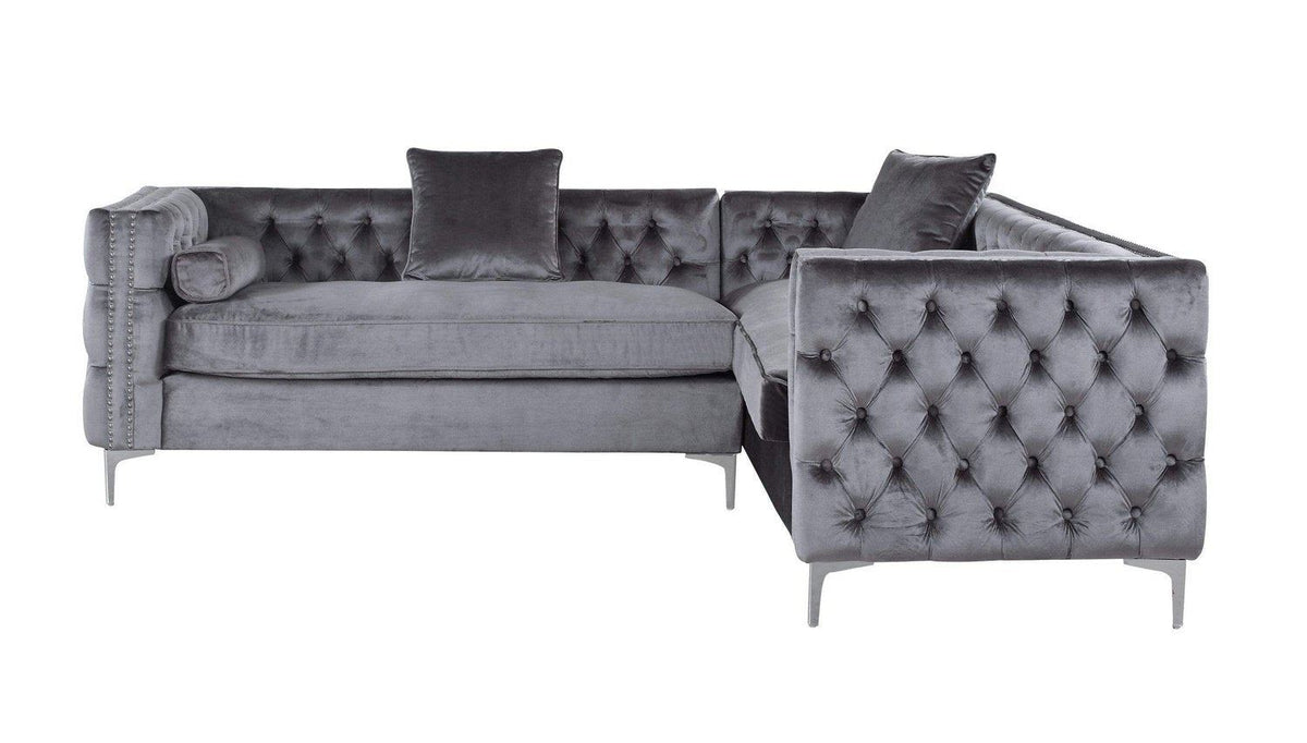 Iconic Home Mozart Right Facing Tufted Velvet Sectional Sofa 