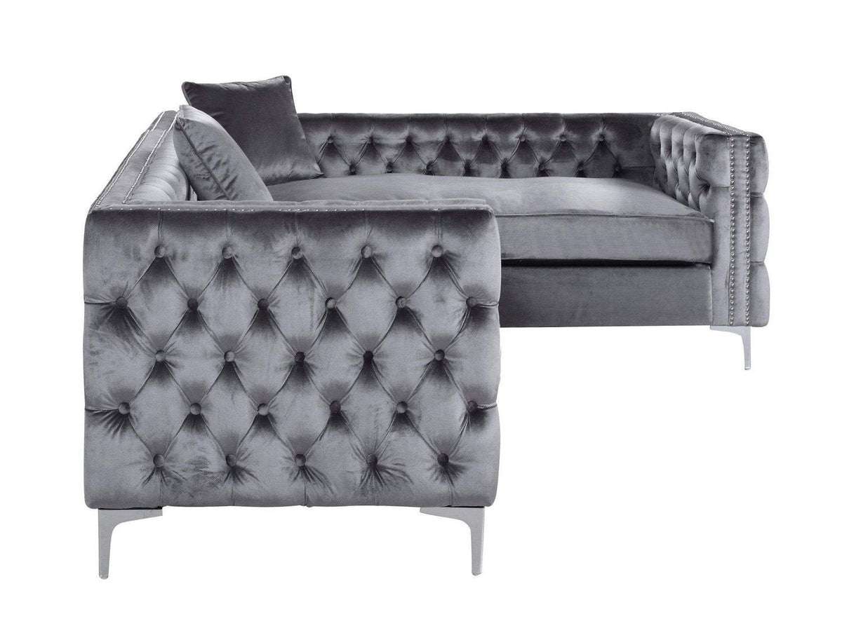 Iconic Home Mozart Right Facing Tufted Velvet Sectional Sofa 