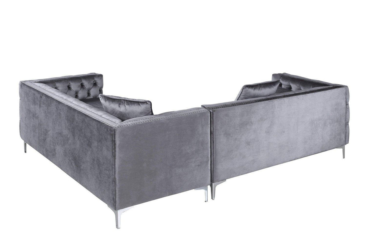 Iconic Home Mozart Right Facing Tufted Velvet Sectional Sofa 