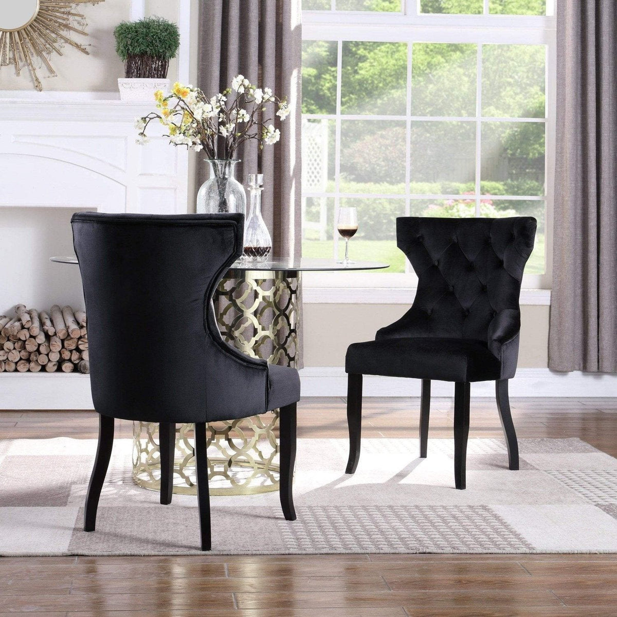 Iconic Home Naomi Tufted Velvet Dining Chair Set of 2 Black