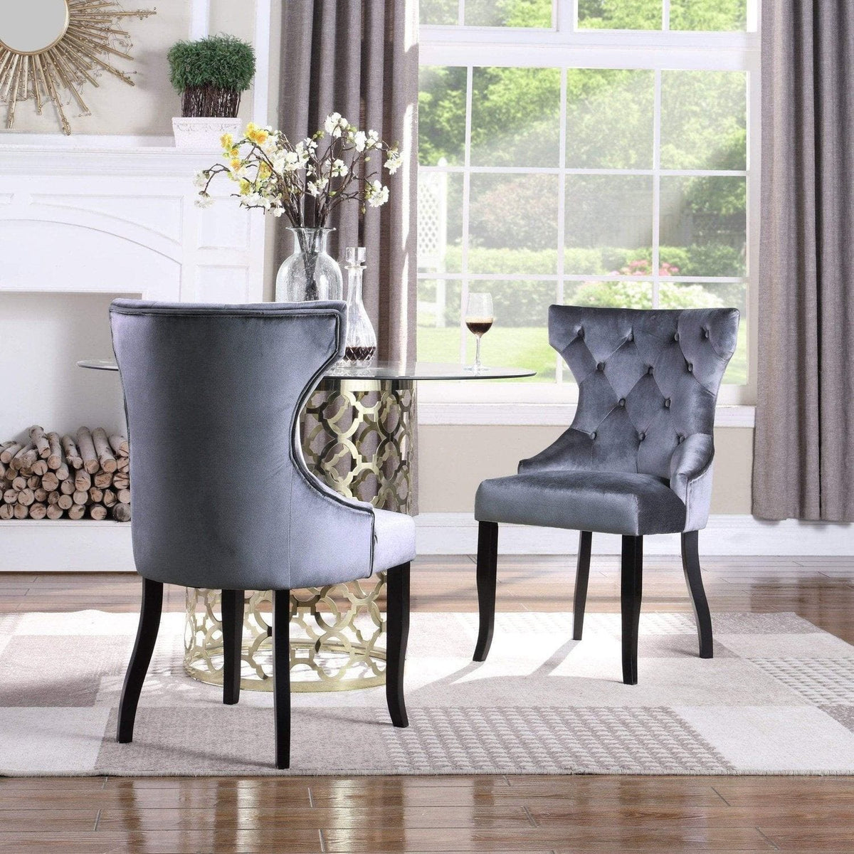 Iconic Home Naomi Tufted Velvet Dining Chair Set of 2 Grey