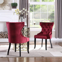 Iconic Home Naomi Tufted Velvet Dining Chair Set of 2 Red