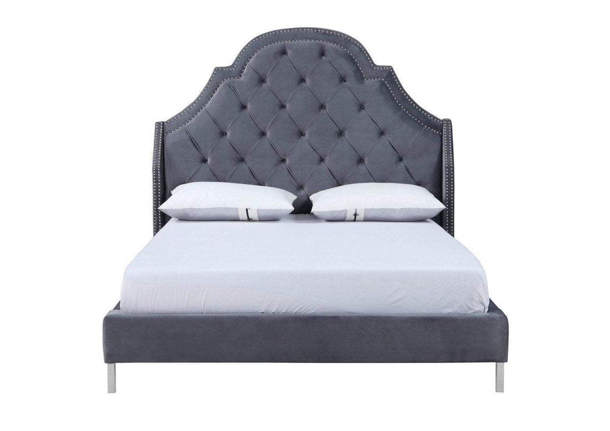 Iconic Home Napoleon Tufted Velvet Bed Frame with Wingback Headboard 