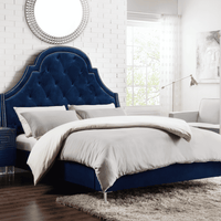 Iconic Home Napoleon Tufted Velvet Bed Frame with Wingback Headboard Navy