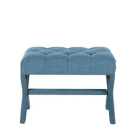 Iconic Home Paige Tufted Linen Ottoman Bench X-Frame 