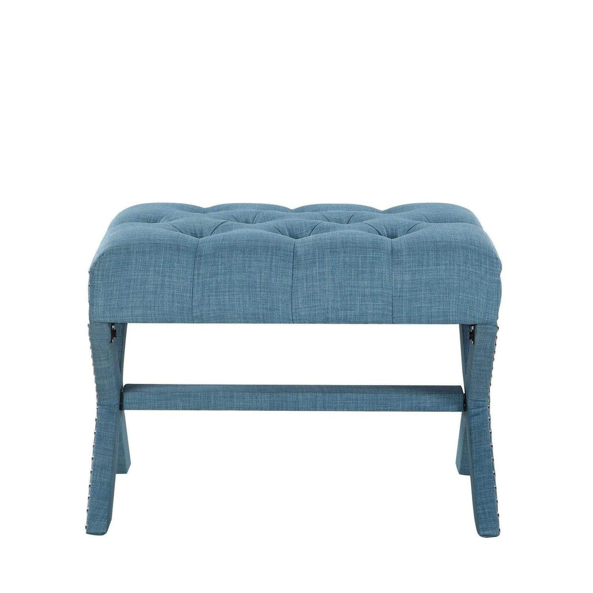 Iconic Home Paige Tufted Linen Ottoman Bench X-Frame 